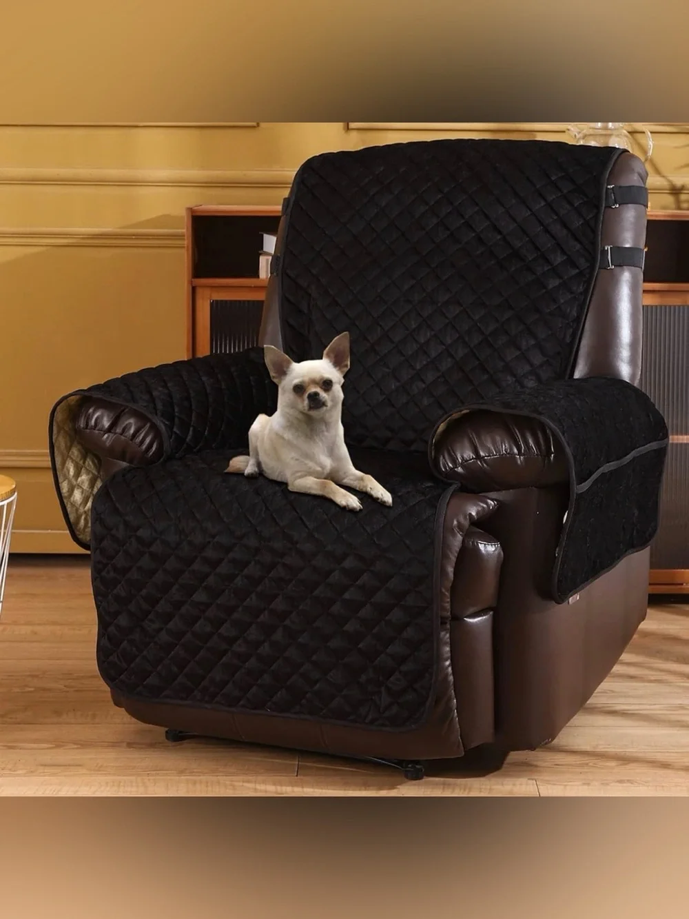 Quilted Black Pet Recliner Cover - Protective Dog Sofa Throw